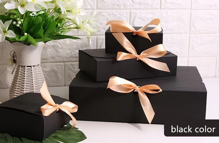 black color Красный/синий/черный/белый/крафт-бумага подарочная коробка с лентой пакет Свадебная вечеринка коробки для конфет несколько размеров - Цвет: black color