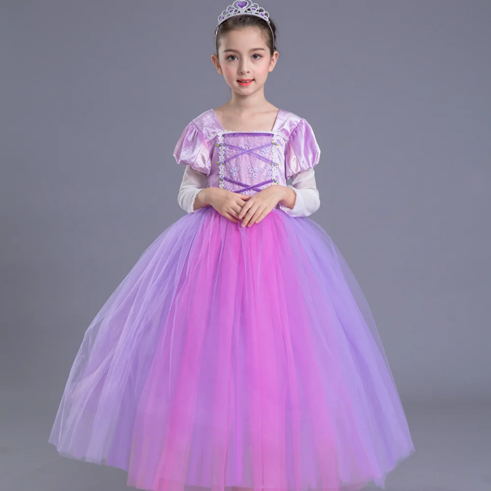 2019 Spring Baby Girl Elsa Dress 6 Layers Mesh Lavender Long Lace Party Ball Gown Kids Princess Costume 4 8 10 12 Y 3L07A | Детская