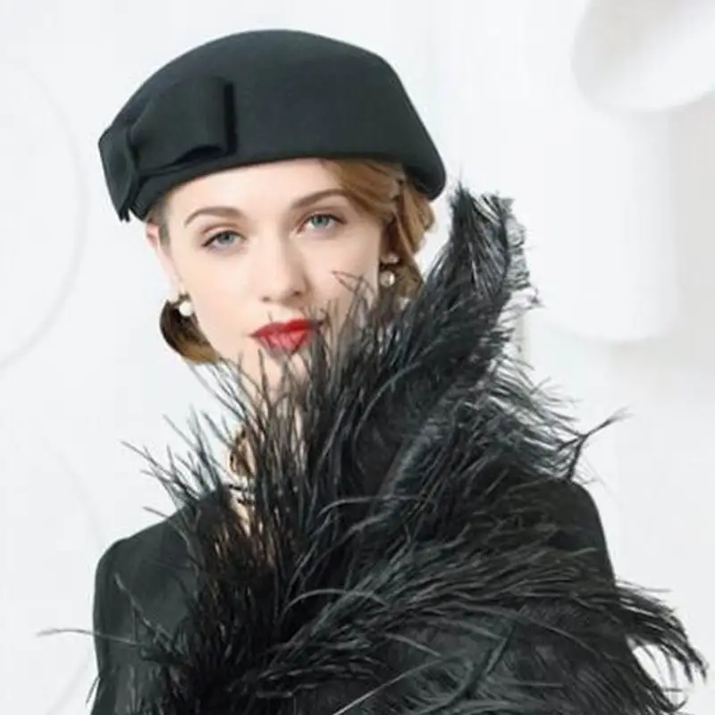 Женская шерстяная шапка Fedoras винтажная Маленькая шляпка из 100% шерсти в