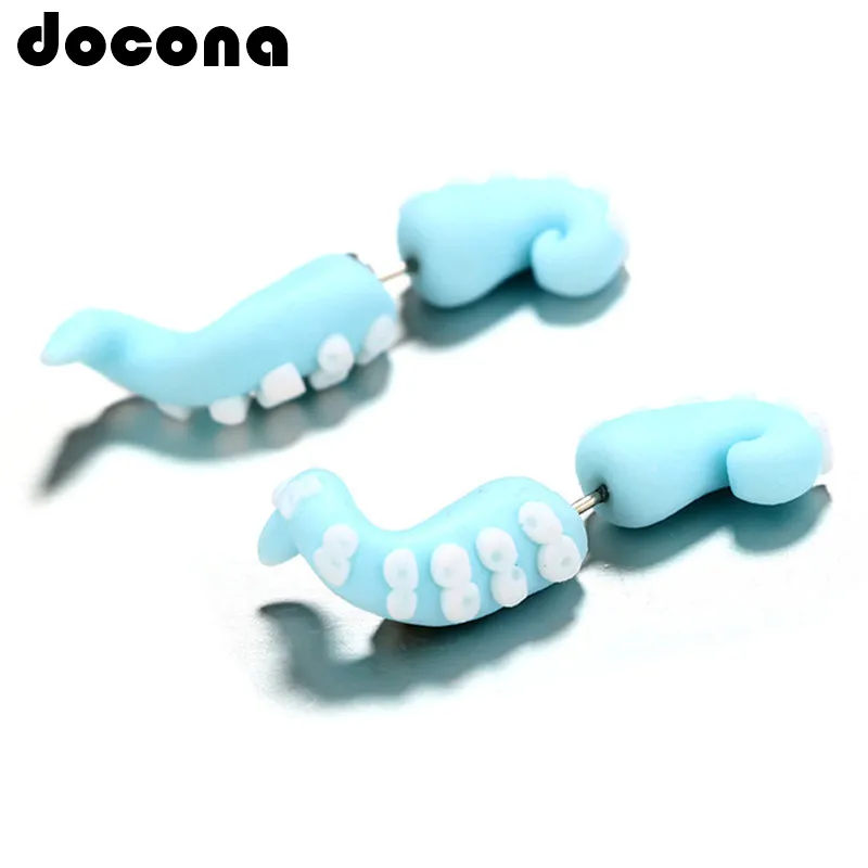 Docona милые серьги гвоздики ручной работы с голубым кальмаром в виде лапы для