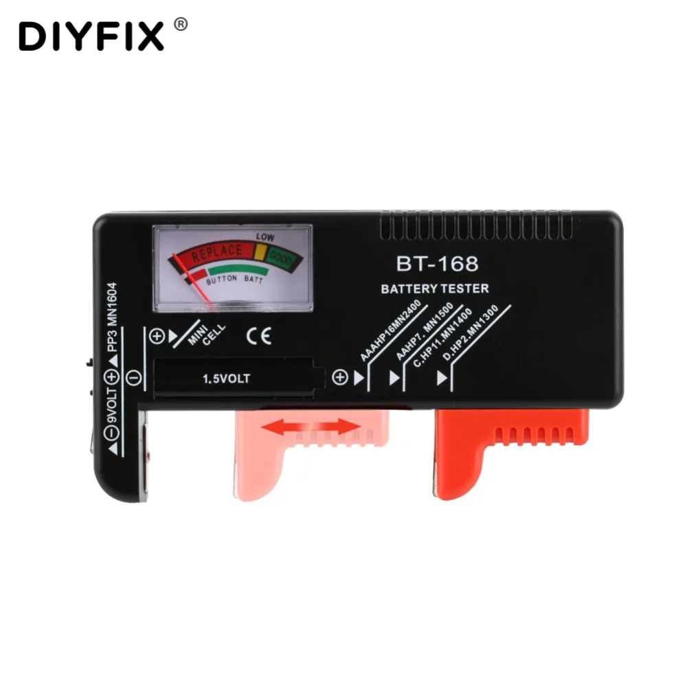 DIYFIX BT-168 тестер батареи для 9 в 1,5 в кнопочный элемент AAA AA C D универсальный тестер емкости батареи проверочный диагностический инструмент