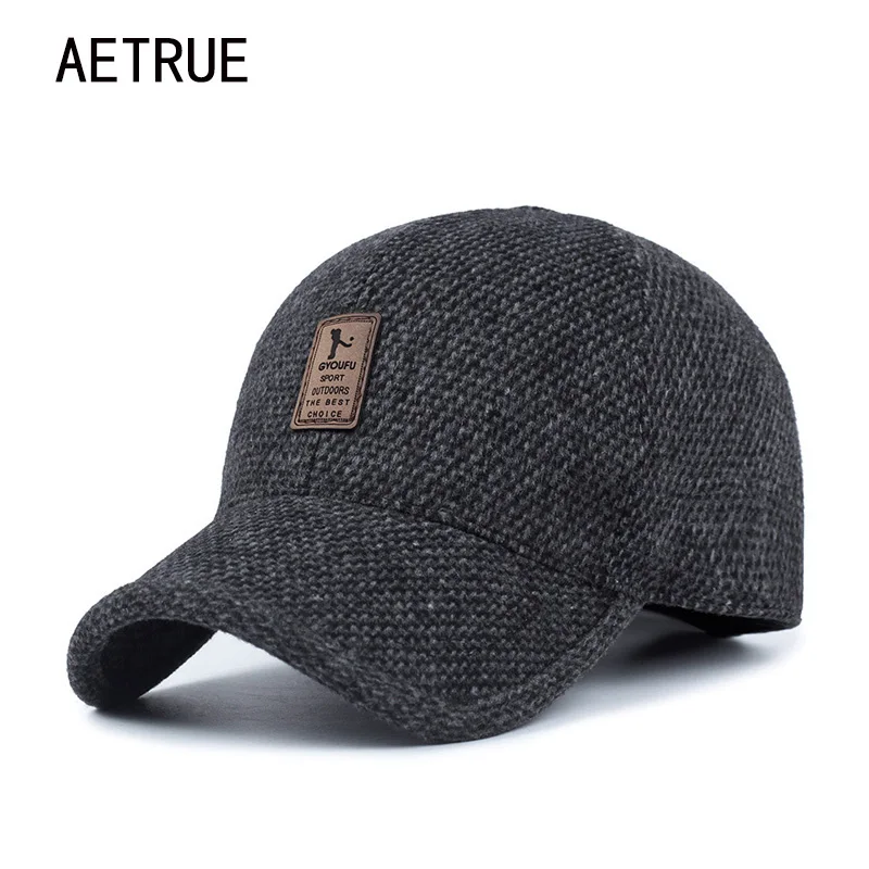AETRUE Men Snapback Baseball Cap Brand Bone homme Earflaps Dad Hats For Gorras Casquette Chapeau Thicken Warm Winter Hat | Аксессуары