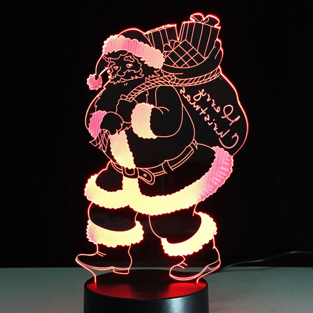 Санта Клаус Рождественский подарок LED Красочный ночник 3D Визуальный прекрасный