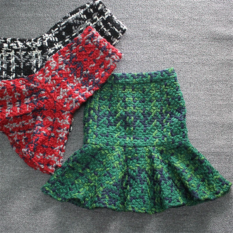 Женская твидовая юбка средней длины утолщенная облегающая клетчатая с высокой