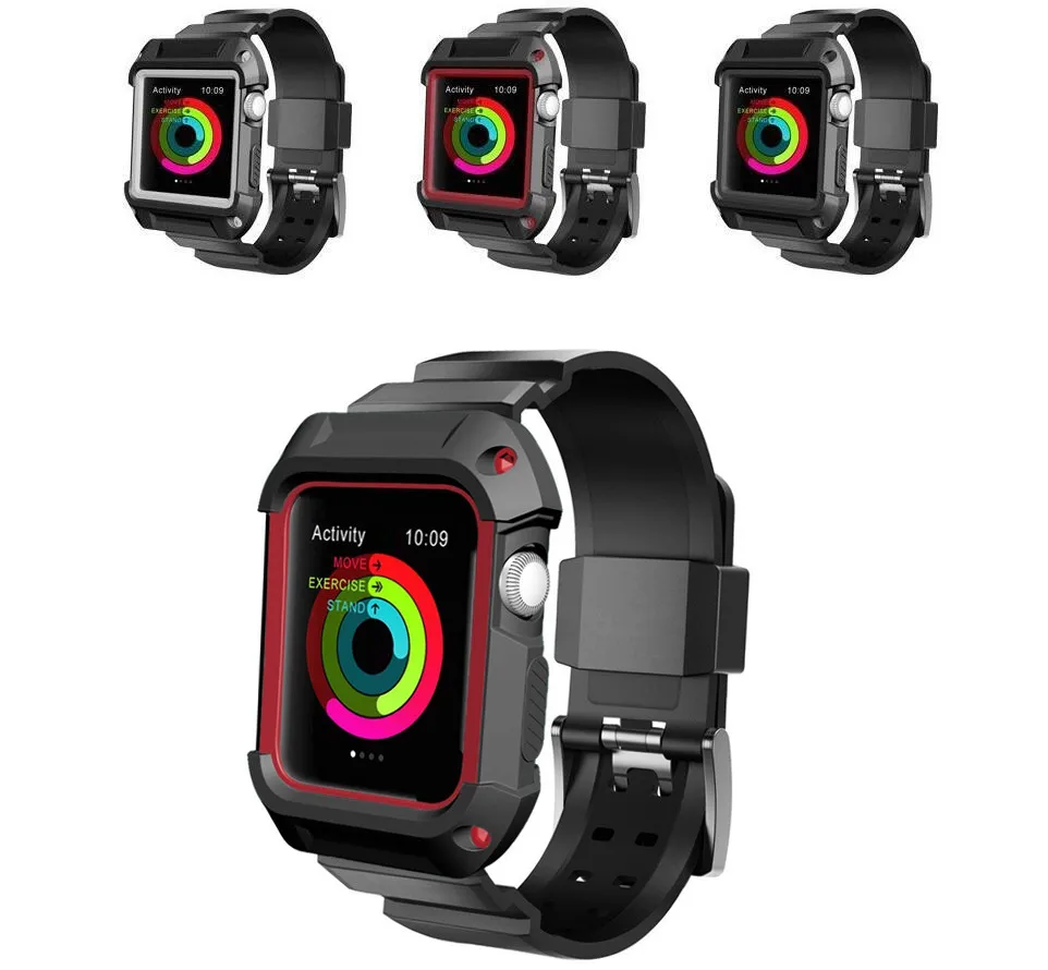 Роскошный бренд для Apple watch 38 мм 42 черный резиновый ремешок Три защитные крышки