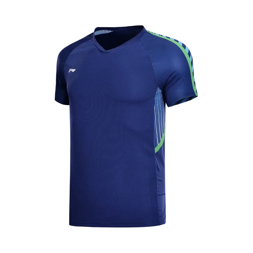 Li-Ning мужские футболки для бадминтона, спонсора сборной, обычная посадка, полиэстер, дышащая подкладка, Спортивная футболка AAYN165 CAMJ18