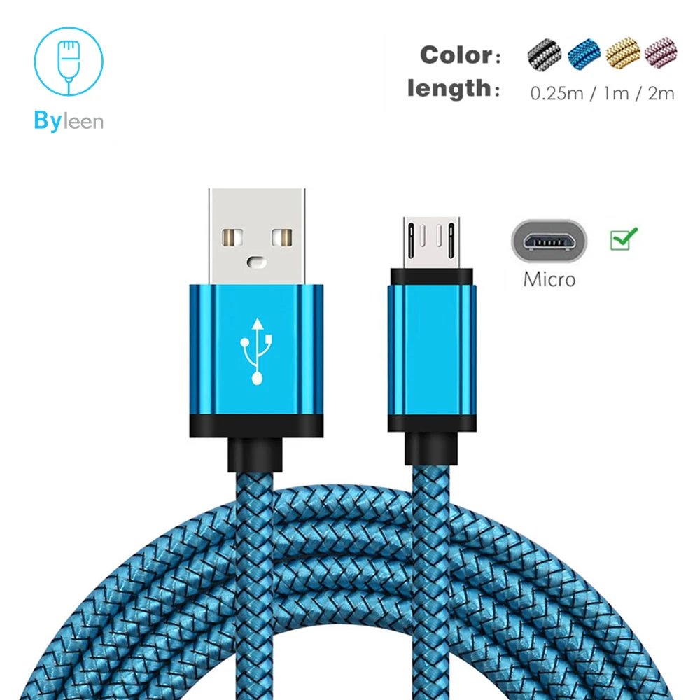 Синий Micro usb кабель для зарядки, кабель для передачи данных, шнур для зарядки Android, 1/2 метров, Usb кабель, кабель для Xiaomi Redmi 4 Note 6 5 Pro, samsung S7 S6 - Цвет: Синий