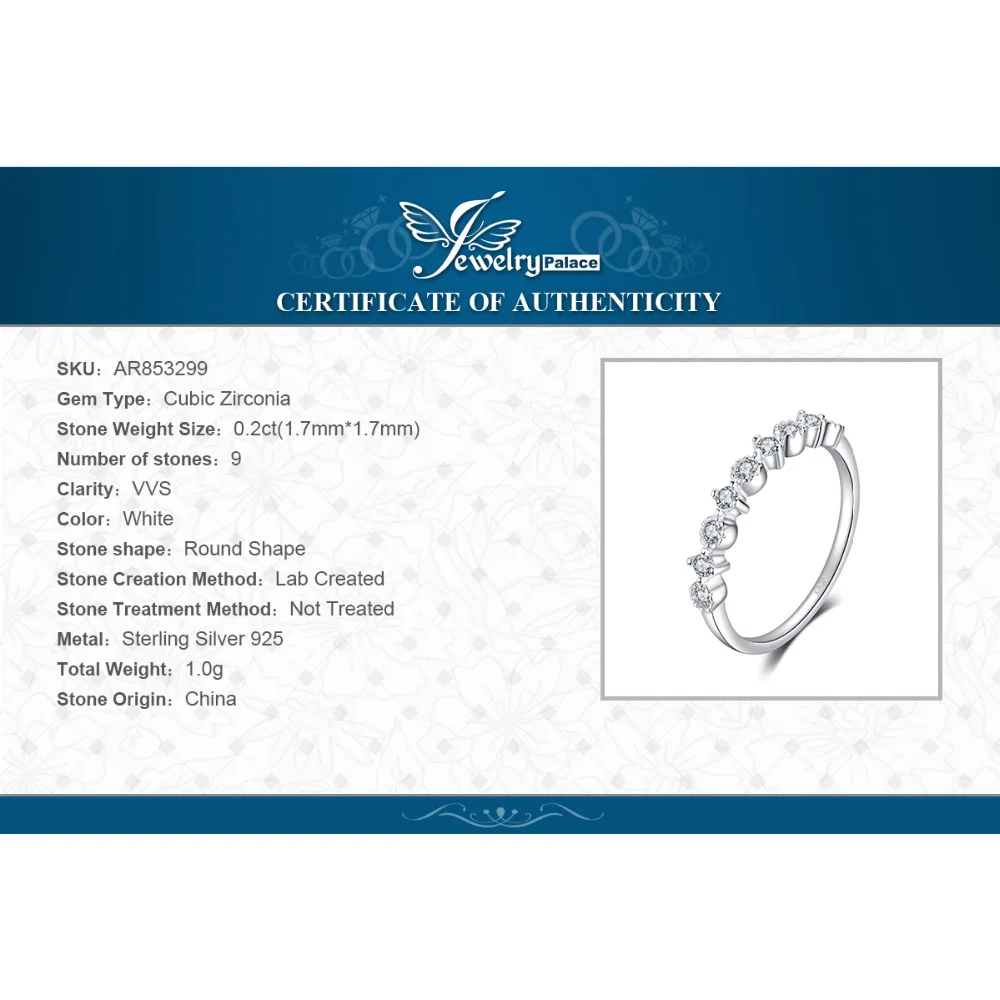 Женское кольцо из стерлингового серебра 925 пробы JewelryPalace CZ обручальное на