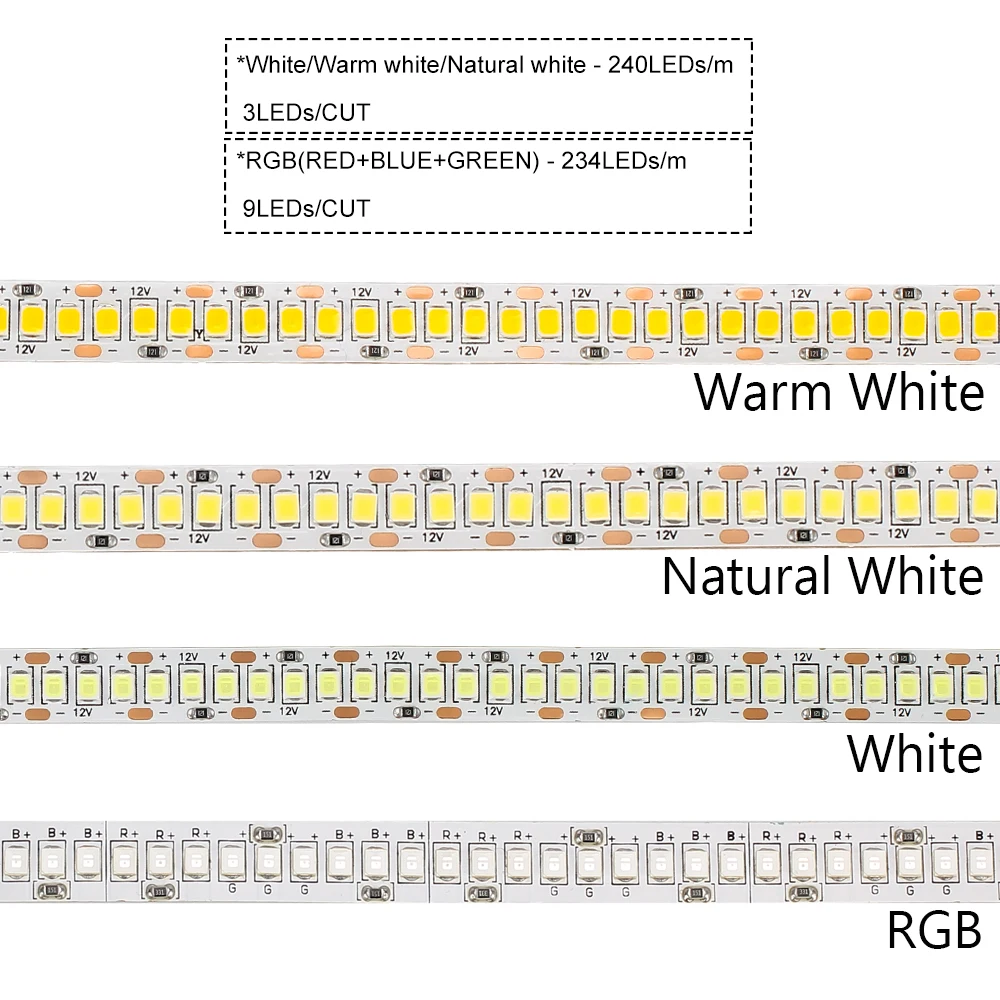 DC12V Светодиодные ленты 2835 SMD 240 светодио дный s/m 5 м/roll супер яркий Гибкая света RGB 234 светодио дный s/m IP20 нет-Водонепроницаемый