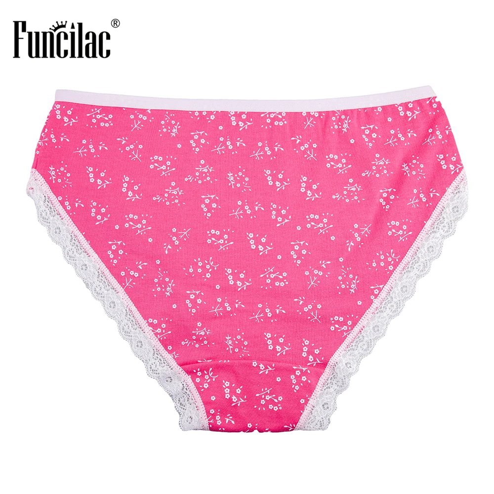 FUNCILAC женское нижнее белье размера плюс, кружевные сексуальные трусы для девочек, хлопковые трусы с принтом для женщин, модные женские трусы, 5 шт./лот