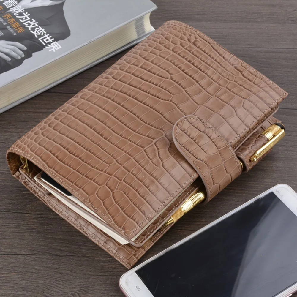 Alligator Khaki Записная книжка из натуральной кожи с кольцами 19,2x13,5 см, личный дневник, ежедневник, ежедневник, органайзер, ручная работа, органайзер, купить 1, получить 10 подарков - Цвет: Alligator Khaki