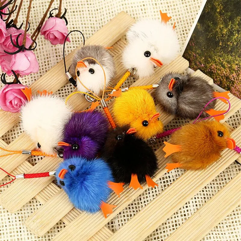 Креативные милые норки Мех животных маленькая утка Чик Брелоки ювелирные