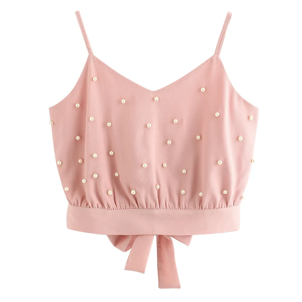 Женский шифоновый жилет SAGACE короткий однотонный топ без рукавов с жемчужинами и