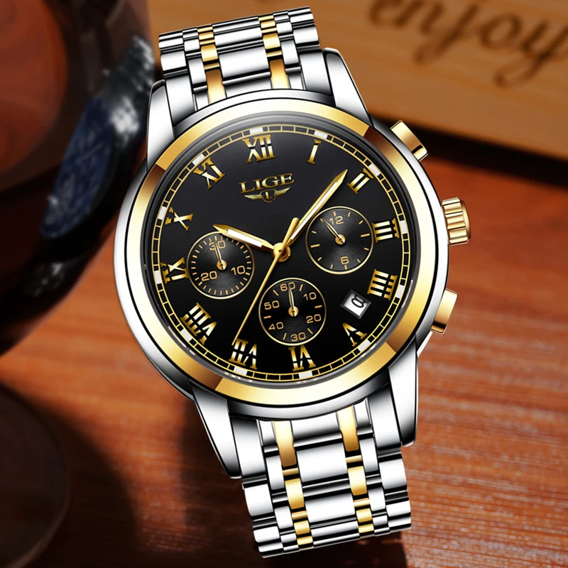 LIGE мужские часы Топ бренд класса люкс спортивные модные деловые полностью