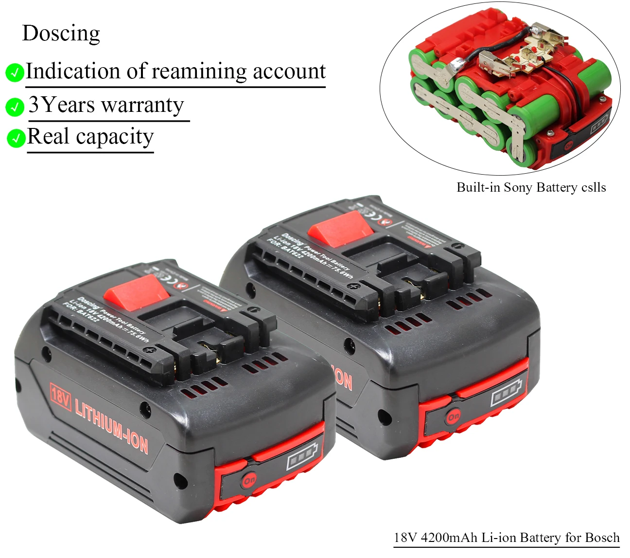 Doscing 18V 4200 мА/ч Перезаряжаемые батареи для Bosch Беспроводная Мощность инструменты