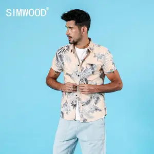 Мужская гавайская рубашка SIMWOOD, рубашка с короткими рукавами и цветочным принтом из дышащей ткани, новая модель 190263 для отдыха из 100% хлопка, одежда большого размера на лето, 2019