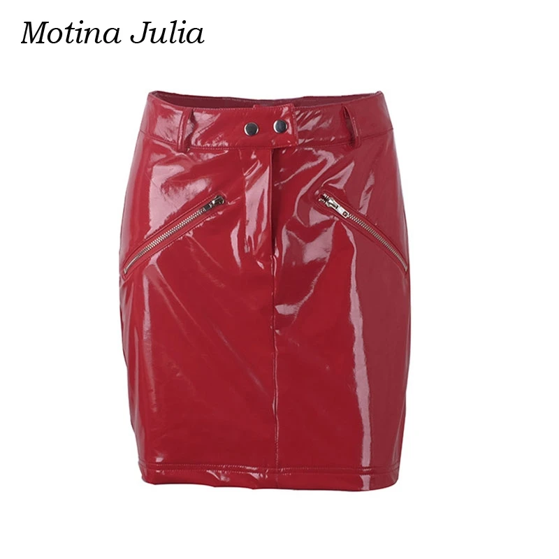 Motina Julia 2018 Сексуальная облегающая юбка из искусственной кожи Женская осенне