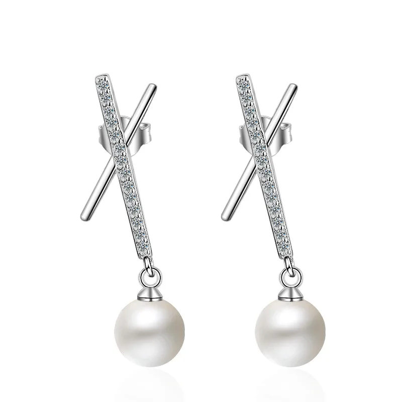 

New arrival 925 sterling silver fashion pearl crystal ladies stud earrings jewelry women wedding gift anti allergy