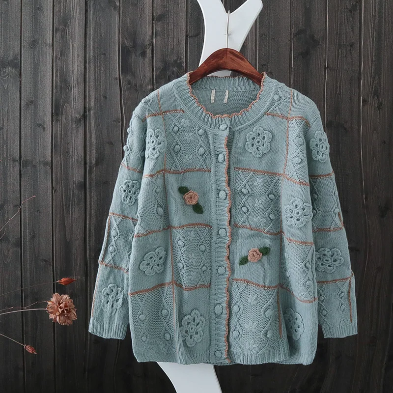 Mori Girl Casual Cute Wave Edge Knitted Women Cardigan Sweater 2017 Autumn Winter Long Sleeve O neck Floral Embroidery |