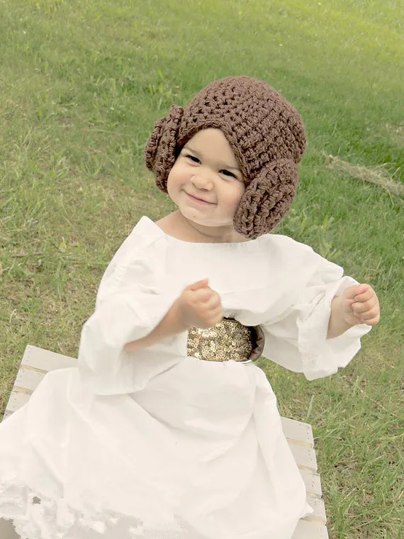 

Шапка принцессы Leia, вязаная крючком шапка из волос принцессы Leah, детская шапка, шапка комикс-с, детский Косплей