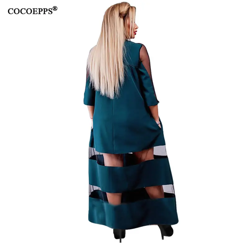 COCOEPPS 5XL 6XL размера плюс модное Сетчатое женское платье большого размера офисные женские длинные платья лоскутное повседневное летнее макси платье