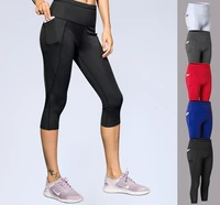 woman seven part pants pocket body building run high waist speed do elastic force close 7 part pants 2019