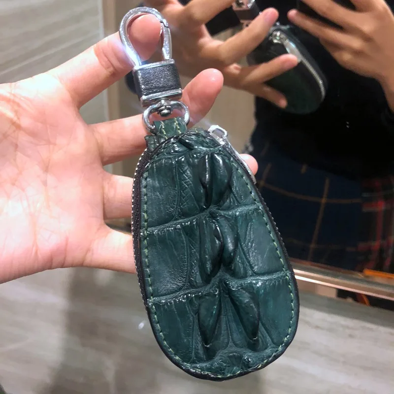 Green Key Holder CAJIFUCO настоящая крокодиловая кожа кошелек с держателем ключа от машины кожа питона ключ органайзер змеиная кожа Кошелек страуса зерна Автомобильный ключ кошелек кольцо - Цвет: Green Key Holder