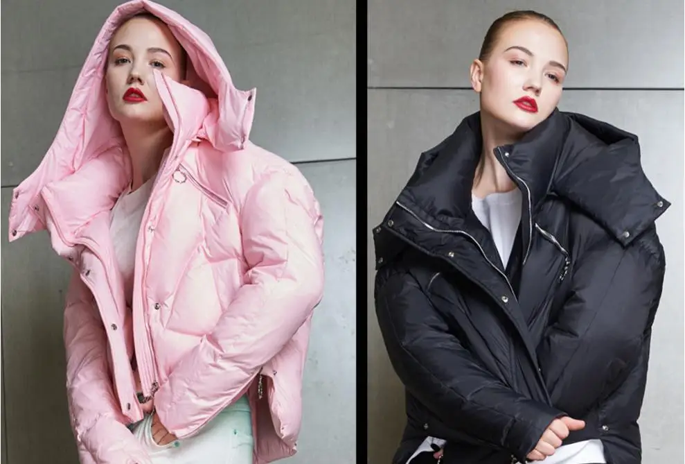 Женская куртка-пуховик на 90% белом утином пуху модная для зимы 2019 | одежда