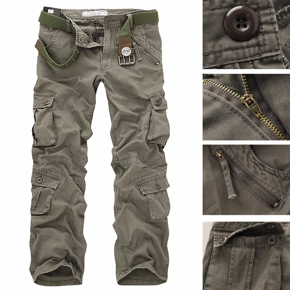 Новый Для мужчин хлопок Военная Униформа прочные повседневные с карманами Брюки
