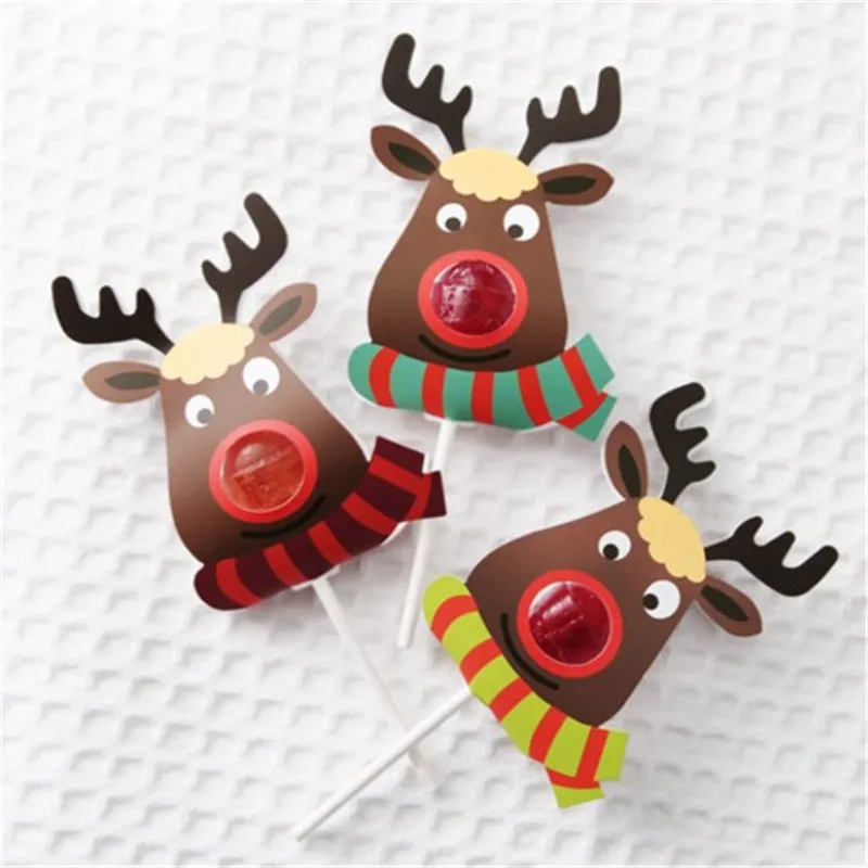 

25pcs/Set Cute Xmas Elk Lollipop Paper Holder DIY Christmas Wedding Party Decor Christmas Gift for Kids Children