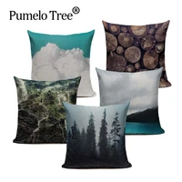 mountain lakeside snow waves water wood cushion cover linen cotton pillow case square sofa decor home textile product custom