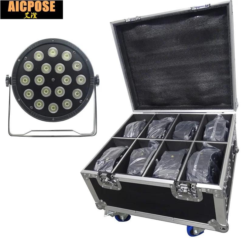 8 шт. 18x12 Вт led Par огни RGBW 4в1 плоский par с футляром для полета dmx512 Дискотека