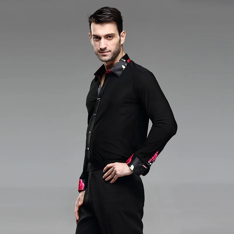 Новинка Мужская одежда для латинских танцев рубашка с длинным рукавом танца