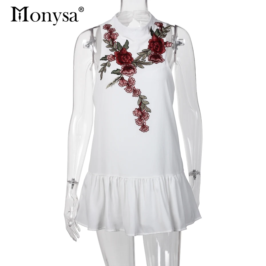 Chiffon dress 2017 летний новый цветок вышивка платья женщин вскользь рукавов оборками