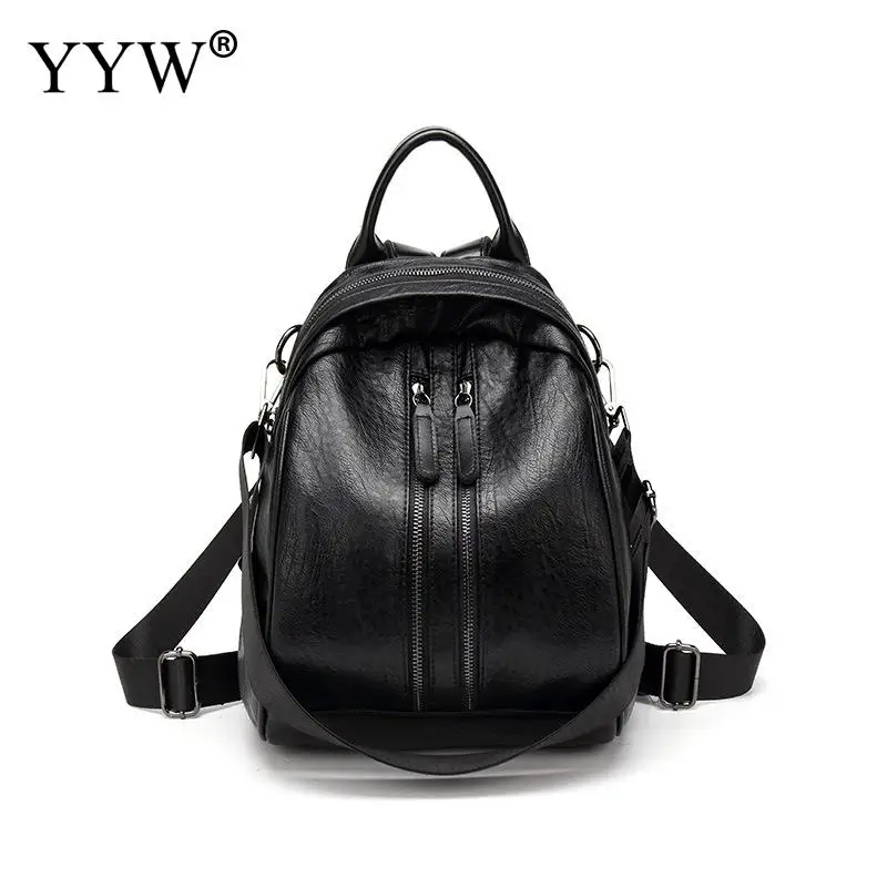 black YYW Высокое качество кожаный рюкзак Для женщин Повседневное плечо висит ремень сумки молодежный рюкзак ретро, женские Школа Bookbag - Цвет: black