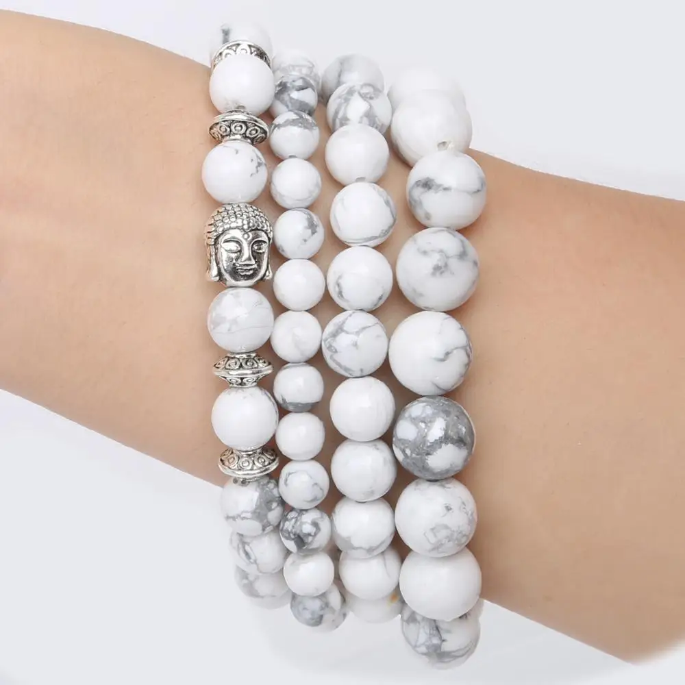 Браслет Howlite из натурального белого камня 6 мм/8 мм/10 мм с эластичным шнурком