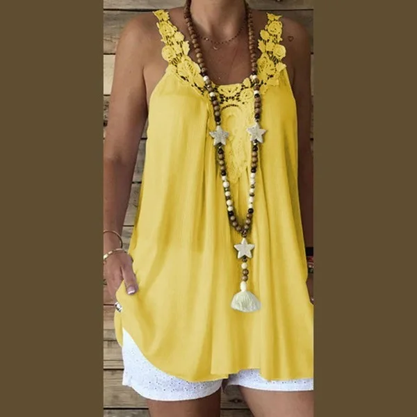 Лето 2019 лидер продаж футболка Женская Повседневная Кружевная без рукавов