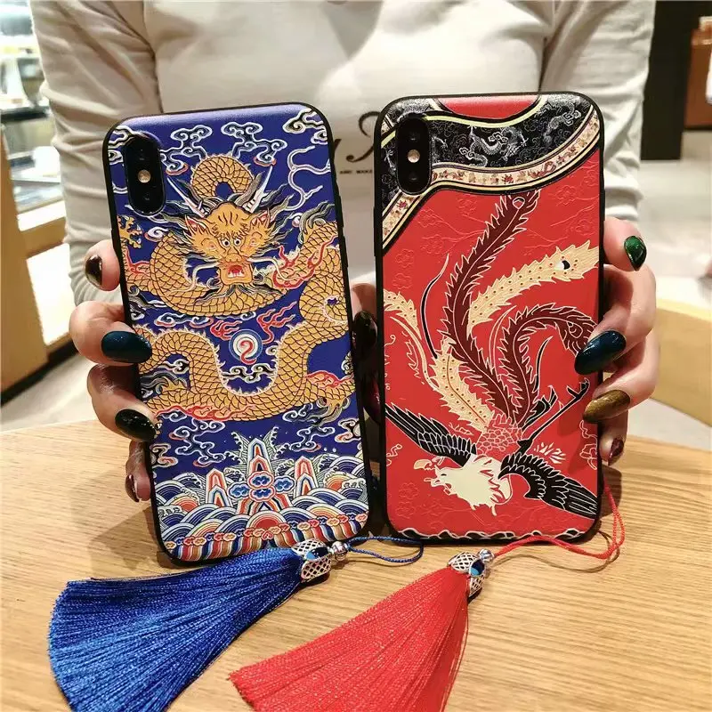 XS Max Phone Case For iPhone XR Chinese embroidery craft 3D Relief Palace Style X 7 8 Plus Tassel |