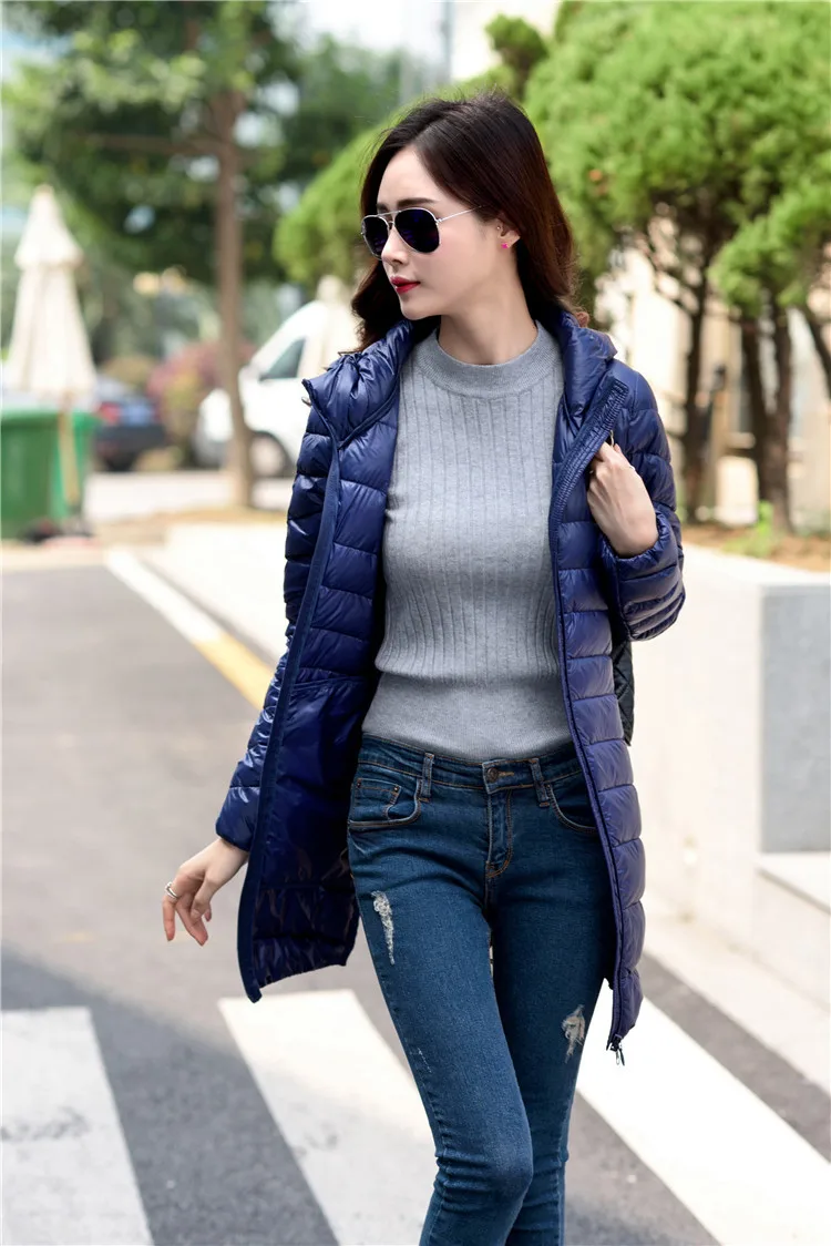 Длинный пуховик для женщин зимний хлопковое пальто ультра легкий стеганое с