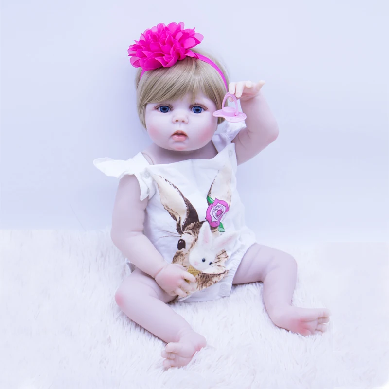 

Realistic 55 cm silicone reborn baby doll girl vinyl body babies dolls blonde hair princess Waterproof toys alive bebe gift