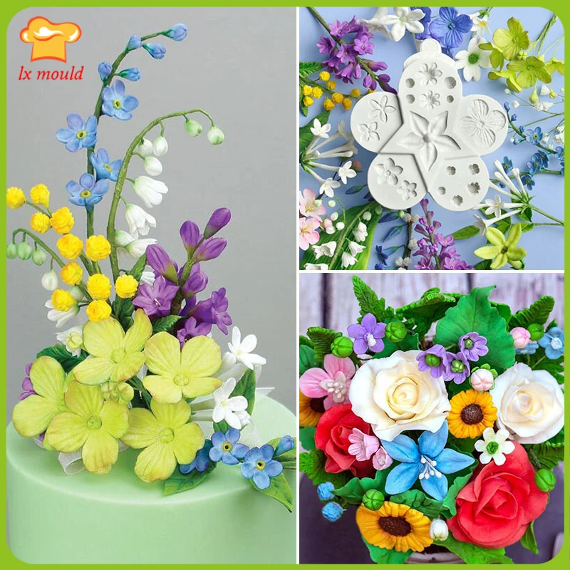 

Variety of flowers small flower shape fondant silicone mold cake decoration baking DIY chocolate mold ultra light clay