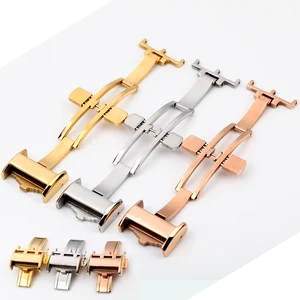 Ремешок для часов с застежкой-бабочкой, из нержавеющей стали, розового золота, золота, серебра, 12 мм, 14 мм, 18 мм