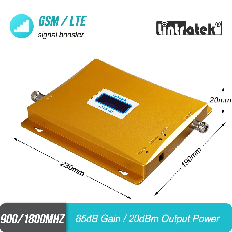 Lintratek двухдиапазонный GSM 900 LTE 1800 МГц повторитель сигнала мобильного телефона 65 дБ