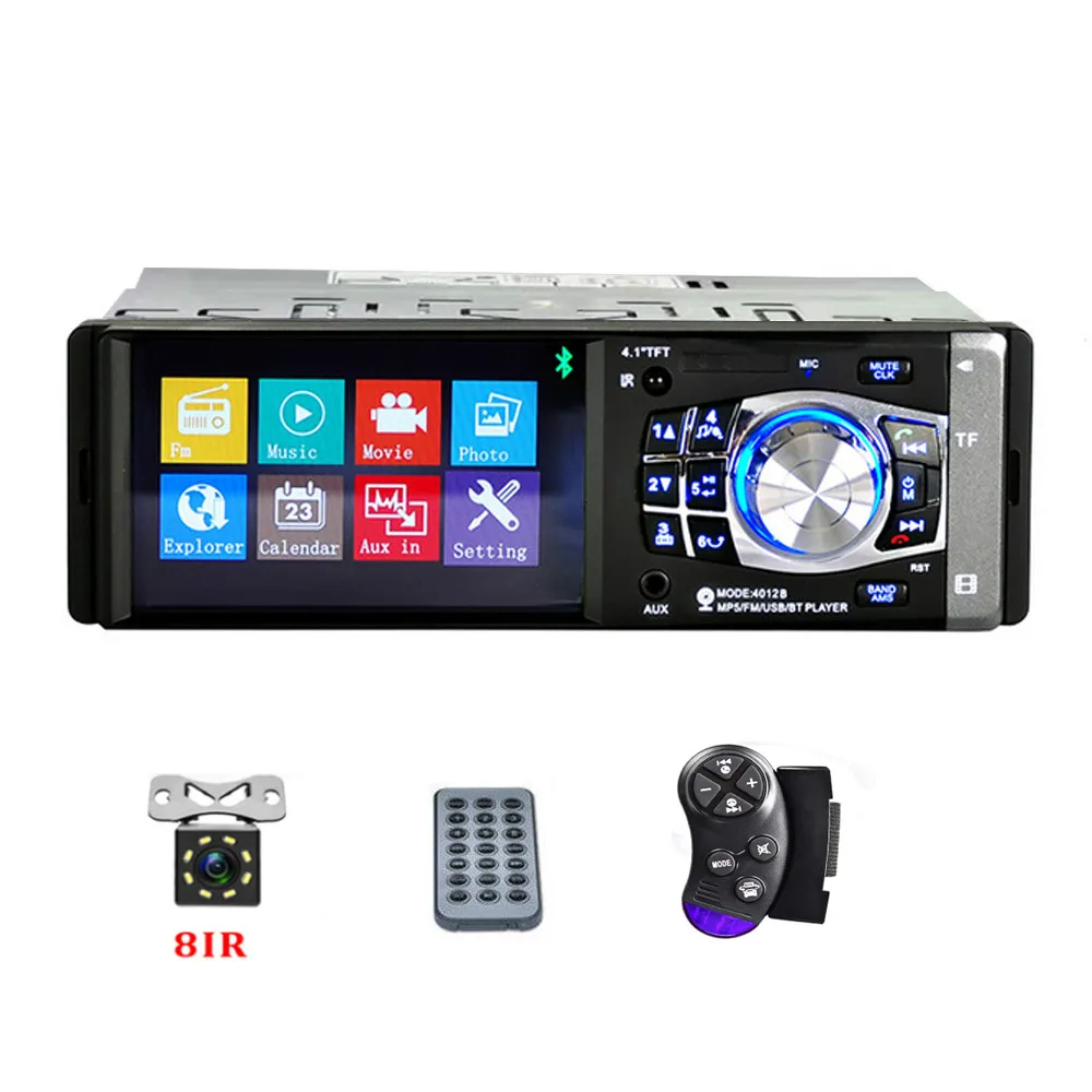 With 8 LED Camera Hikity 4012B 4,1 дюймов 1 Din автомагнитола Авто Аудио Стерео FM bluetooth Поддержка камеры заднего вида рулевое колесо дистанционное управление - Цвет: With 8 LED Camera