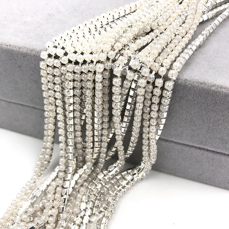 Бесплатная доставка 5 ярдов 2 мм серебристая основа белый имитация жемчуга с