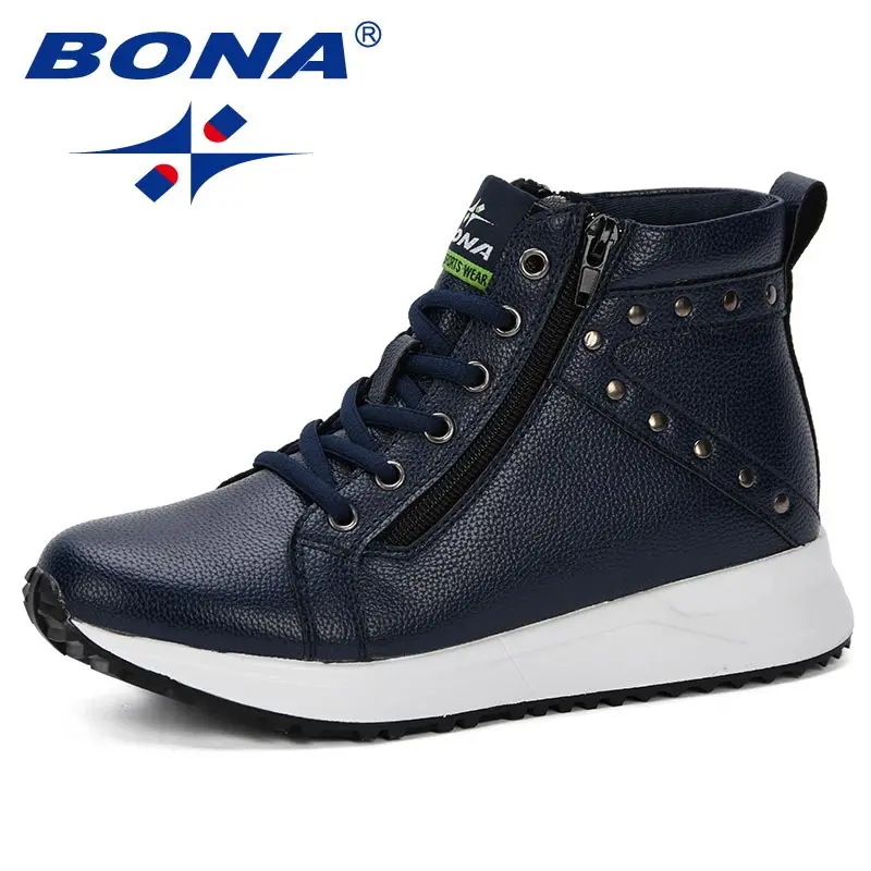 DEEP BLUE BONA/Коллекция года; сезон весна-осень; женские ботинки на плоской подошве; ботильоны на толстом каблуке; обувь на платформе; Брендовая женская обувь; Botas Mujer; модная обувь на молнии - Цвет: DEEP BLUE