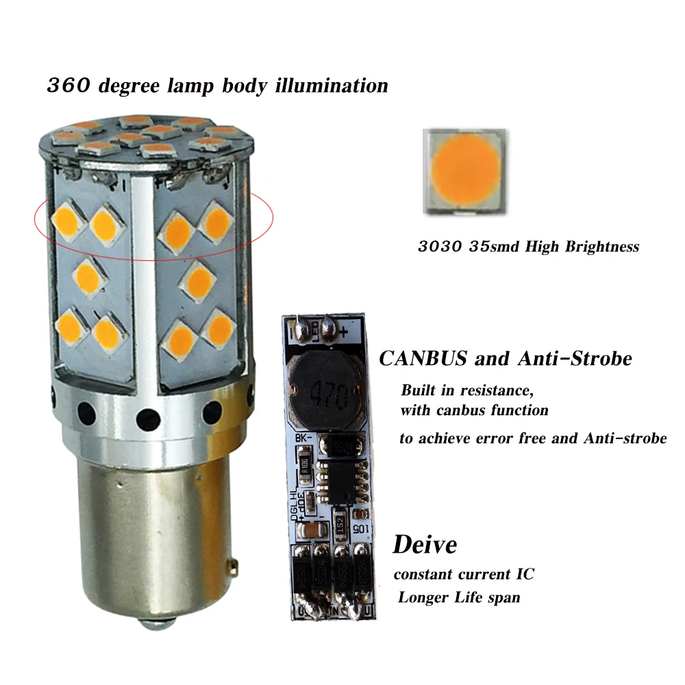 YSY 4 шт 1156 P21W BA15S PY21W BAU15S T20 7440 3030 35 SMD ошибок LED Canbus поворота огни 12 В постоянного тока