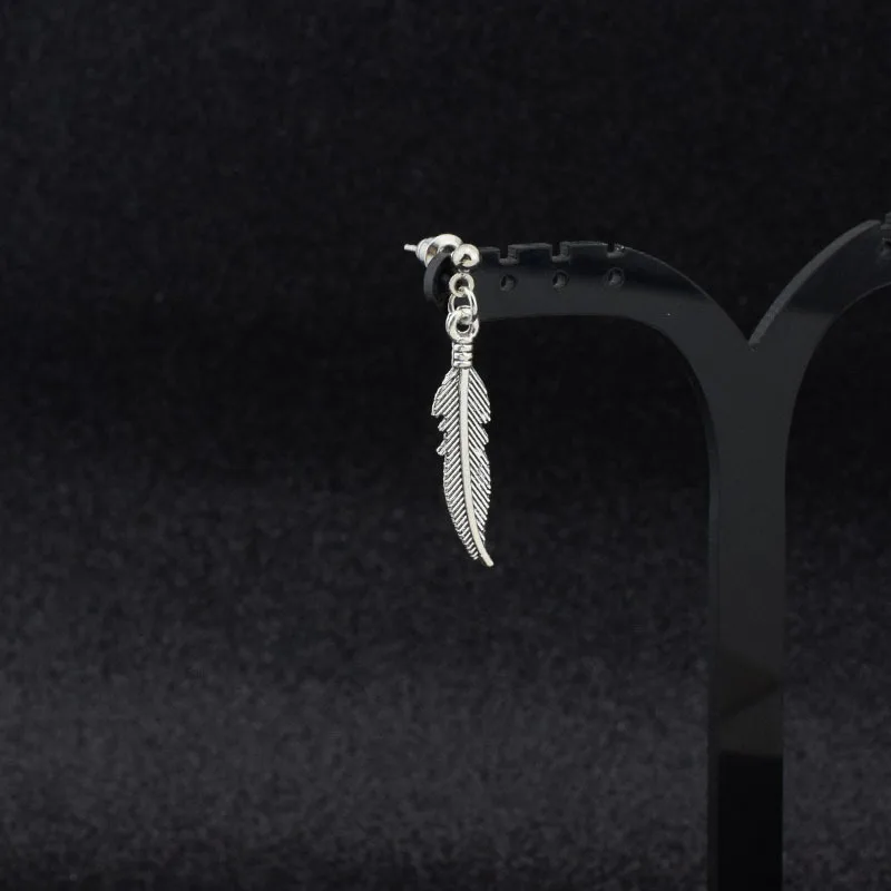 Korea New Men Punk Stud Earrings Alloy Hipster Rock Feather Tree leaf Pendant Ear Clip Guys Hip Hop Women Boys Earring Unisex | Украшения и