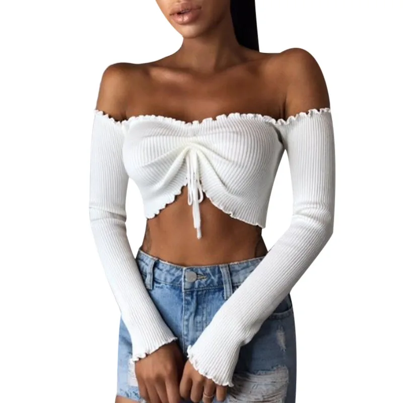 Летняя Сексуальная жабо бинты Растениеводство Топ Для женщин с открытыми