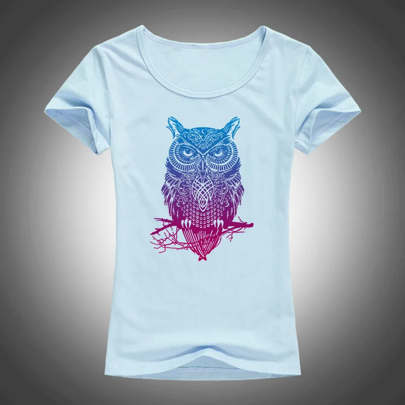 Новинка 2017 летняя женская футболка модная яркая с рисунком совы рубашки коротким
